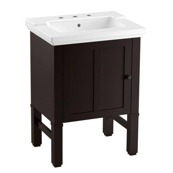 KOHLER Chambly 25 in. W x 18 in. D x 36 in. H Single Sink Freestanding Bath Vanity in Black Forest with Ceramic Top