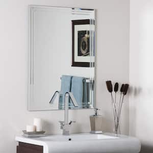 Tri Bev 22 in. W x 28 in. H Rectangular Frameless Wall Mounted Beveled Bathroom Vanity Mirror in Silver