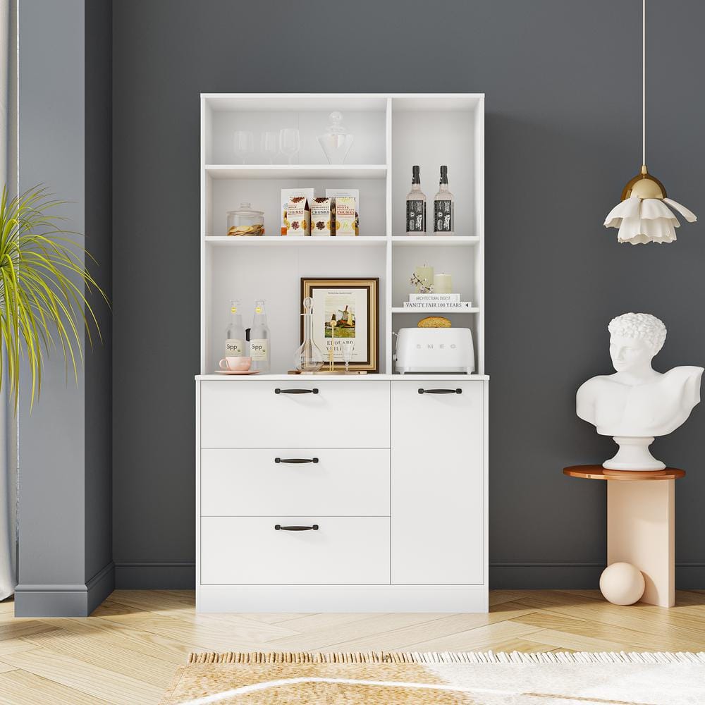 39 in. W x 15.75 in. D x 71 in. H White Linen Cabinet with Adjustable Shelf, 3-Drawers, and 1-Door