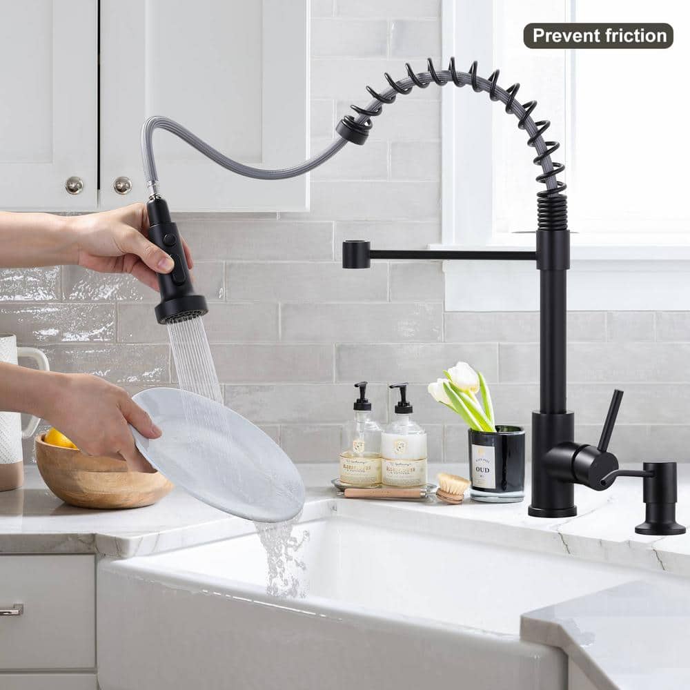 Matte Black High-Arc Kitchen Faucet with Pull-Out Spray