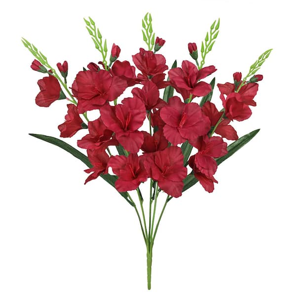 LIVING LUXURY 24 in. Burgundy Red Artificial Gladiolus Flower Stem Bush Bouquet (Set of 2)