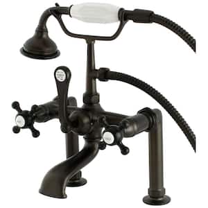 English Country 3-Handle Deck-Mount Clawfoot Tub Faucets with Hand Shower in Oil Rubbed Bronze