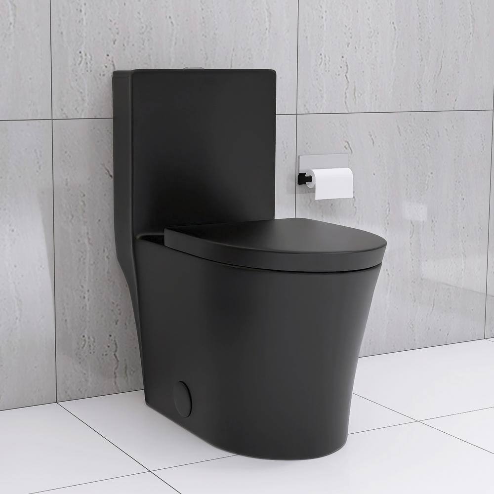 12 inch One Piece Toilet 1.1/1.6 GPF Dual Flush Round Toilet in Matte Black