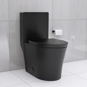 12 inch One Piece Toilet 1.1/1.6 GPF Dual Flush Round Toilet in Matte Black Seat Included