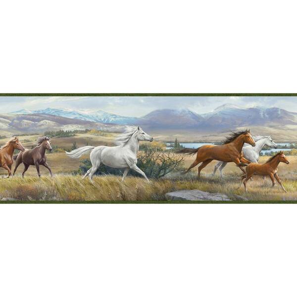 Chesapeake Sally Blue Wild Horses Portrait Neutral Wallpaper Border