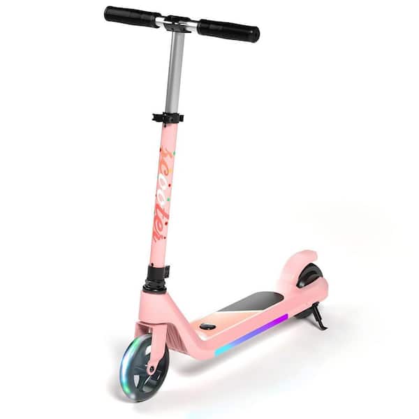 2-Wheel Electric Scooter for Kids Age 6-10 with Flash Wheels and Adjustable Height/Speed in Pink