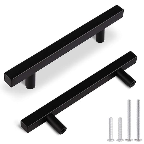 Pyramid Home Decor Brizza Series 3-3/4 in. (96 mm.) Center-To-Center Matte Black Solid Brass Cabinet Handle Drawer Pull (25-Pack)