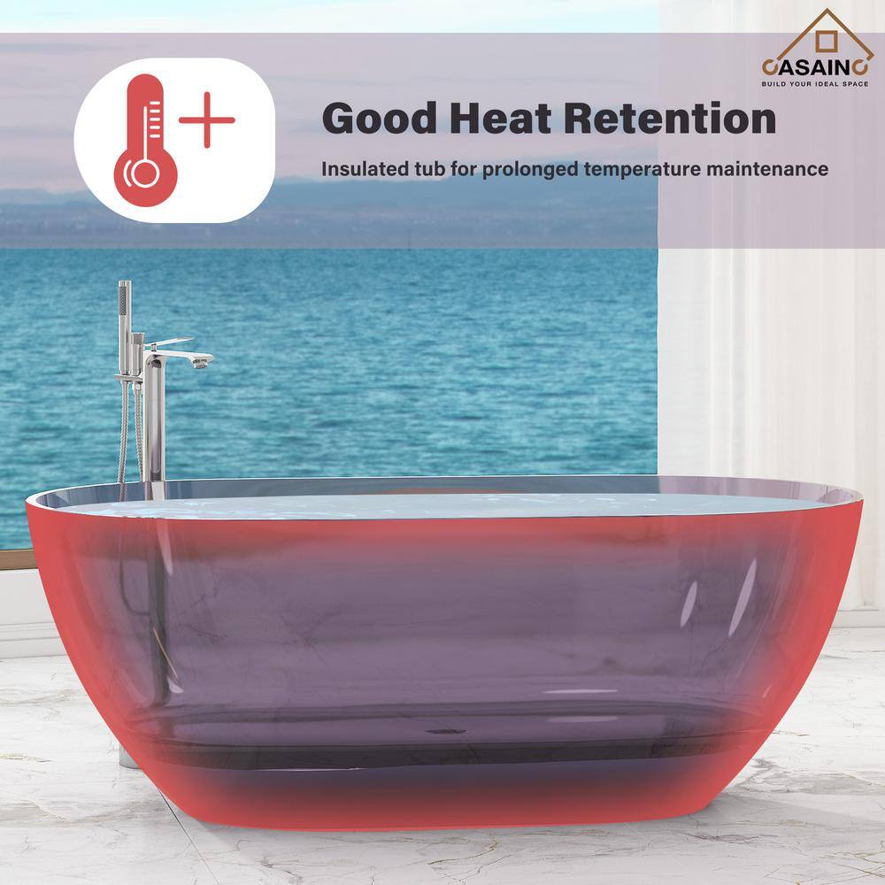 59-Inch Freestanding Transparent Purple Resin Bathtub