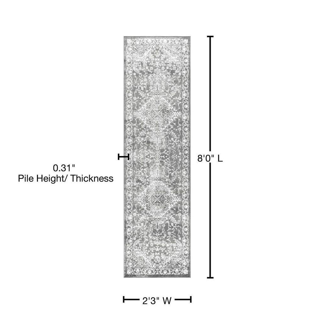 Light Grey Synthetic Medallion Runner Rug 2 ft. x 8 ft.