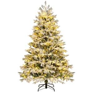 6 ft. Green Pre-Lit Christmas Tree Hinged Xmas Tree with Warm White LED lights