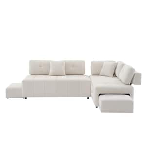 91.73 in. W Rectangle Armless Chenille Upholstered L Shaped Sectional Sofa in Biege with 2-Stools and 2-Lumbar Pillows
