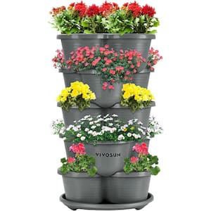 5 Tier PP Vertical Stackable Planter (15 Pots) in Grey