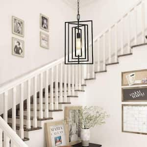 Modern Farmhouse Kitchen Pendant Lights, 1-Light Black Geometric Light Fixture for Kitchen Island with Swing Frame