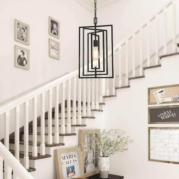 Modern Farmhouse Kitchen Pendant Lights, 1-Light Black Geometric Light Fixture for Kitchen Island with Swing Frame