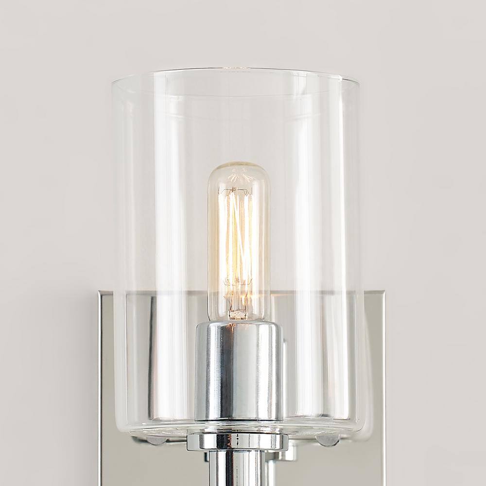 Chrome Cylinder Clear Glass Wall Sconce