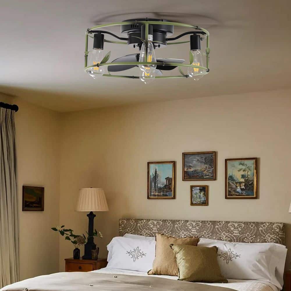18.5 in. 4-Light Green and Black Minimalist Flush Mount Ceiling Fan with Light Included Remote Reversible Fan Blades price history on PriceWatchPro