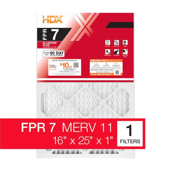 HDX 16 in. x 25 in. x 1 in. Allergen Plus Pleated Furnace Air Filter FPR 7, MERV 11