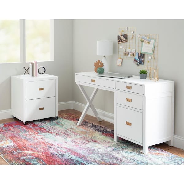 White desk deals with side storage