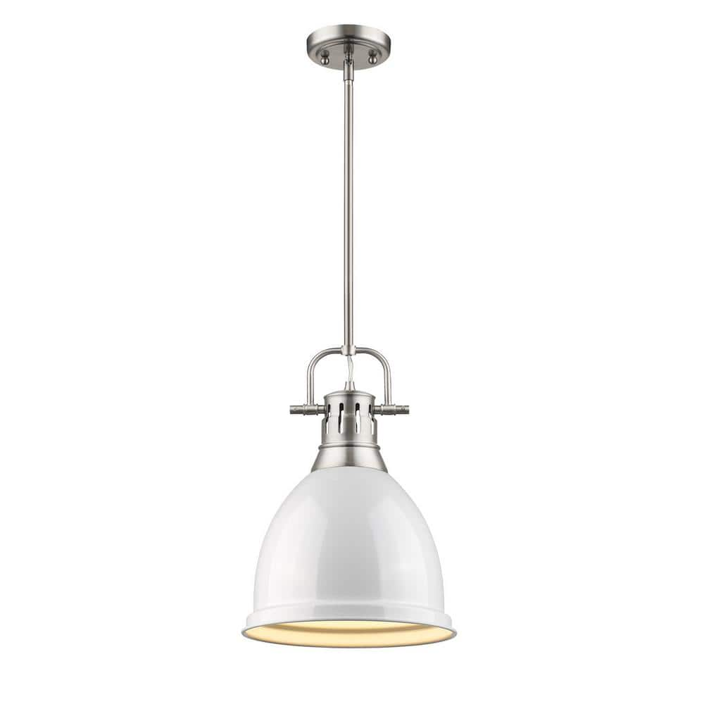 Golden Lighting Duncan 1-Light Pewter 8.8 in. Pendant with White Shade ...