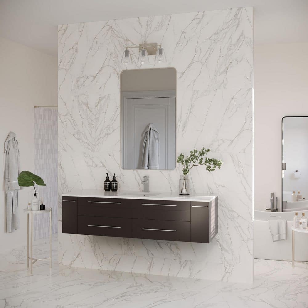 Espresso 60'' Wall-Mount Vanity with Quartz Top and Ceramic Sink