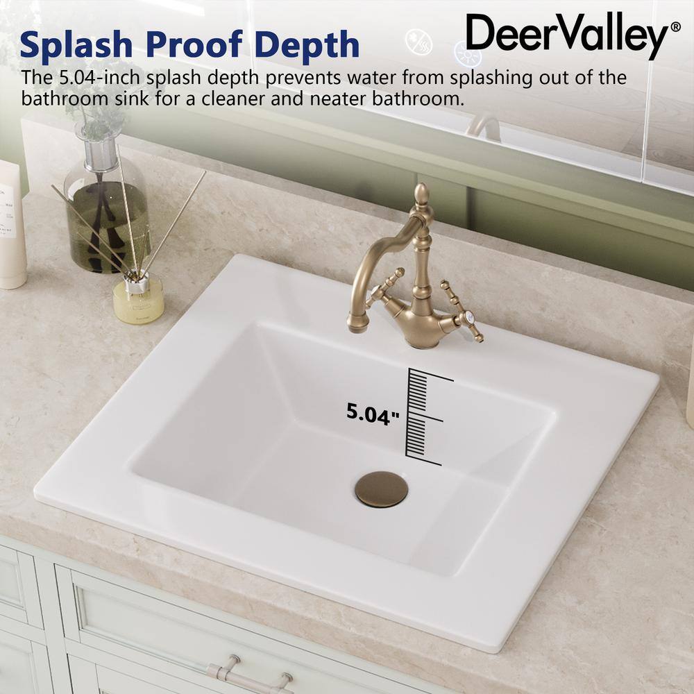 21'' White Rectangular Ceramic Drop-In Bathroom Sink