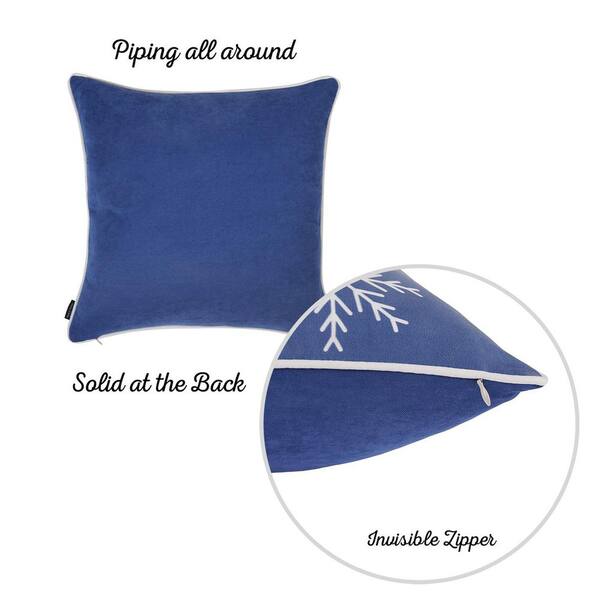 Throw Pillow Cotton Velvet Blue with Piped Pattern 18 Square