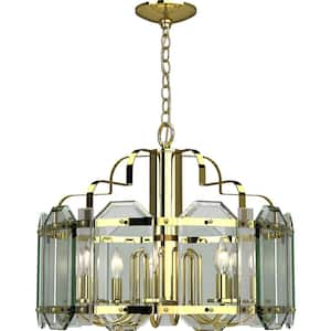 9-Light s Polished Solid Brass Candelabra Chandelier with Clear Glass Panes