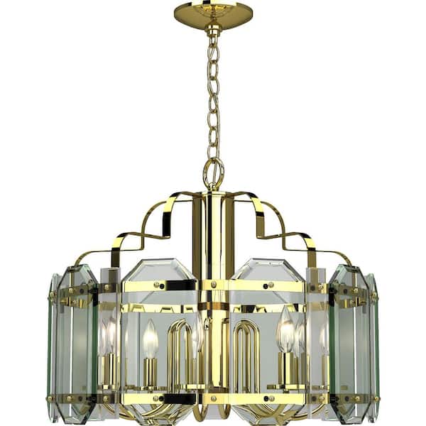 Volume Lighting 9-Light s Polished Solid Brass Candelabra Chandelier with Clear Glass Panes