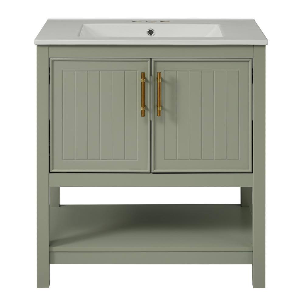 30 in. W x 18 in. D x 34 in. H Single Sink Freestanding Bath Vanity in Green with White Ceramic Top price history on PriceWatchPro
