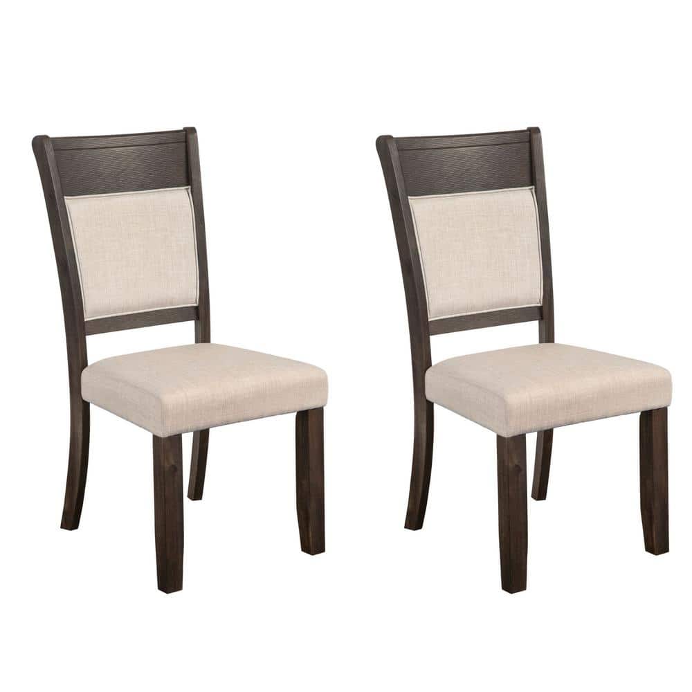 Transitional Beige Upholstered Side Chair with Acacia Wood Frame