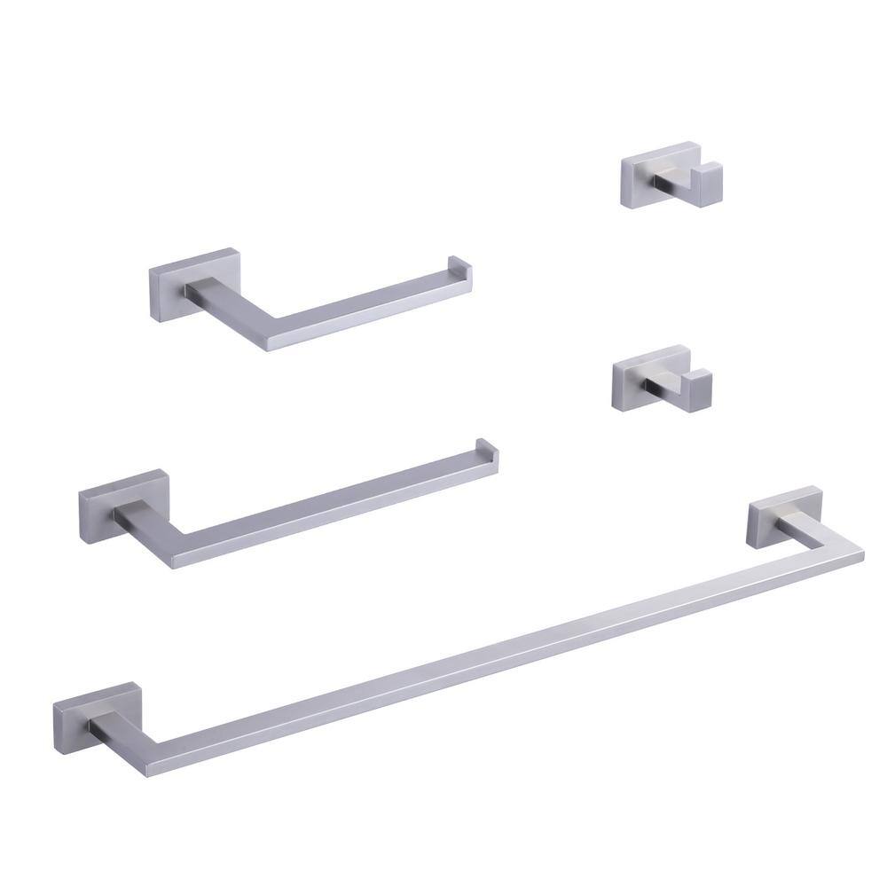 Brushed Nickel 5-Piece Modern Bathroom Hardware Set
