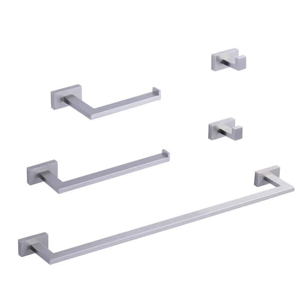 ARCORA 5-Piece Bath Hardware Set with Toilet Paper Holder, Hooks, Towel Bar in Brushed Nickel