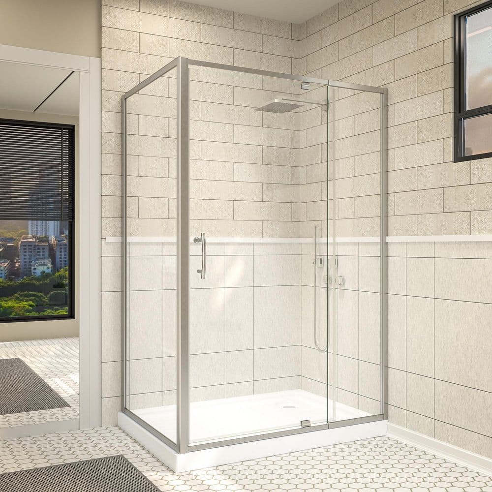 48 in. W x 71 in. H Pivot Framed Corner Shower Enclosure in Brushed Nickel with 1/4 in. (6mm) Clear Tempered Glass price history on PriceWatchPro
