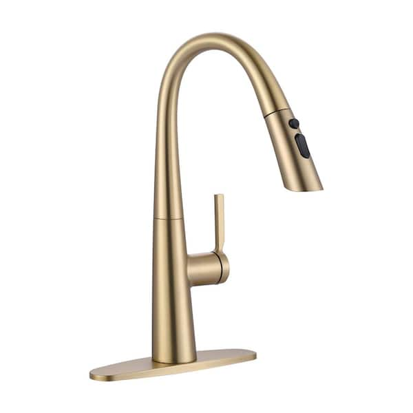 3 Spray Patterns Single Handle Pull Down Sprayer Kitchen Faucet in Brushed Gold