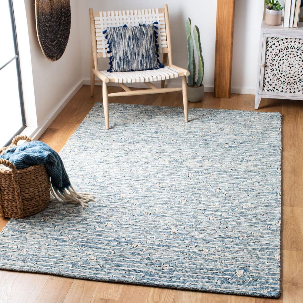 Handmade Light Blue Wool Tufted Square Rug 5'