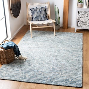 Micro-Loop Light Blue/Ivory 5 ft. x 5 ft. Striped Square Area Rug