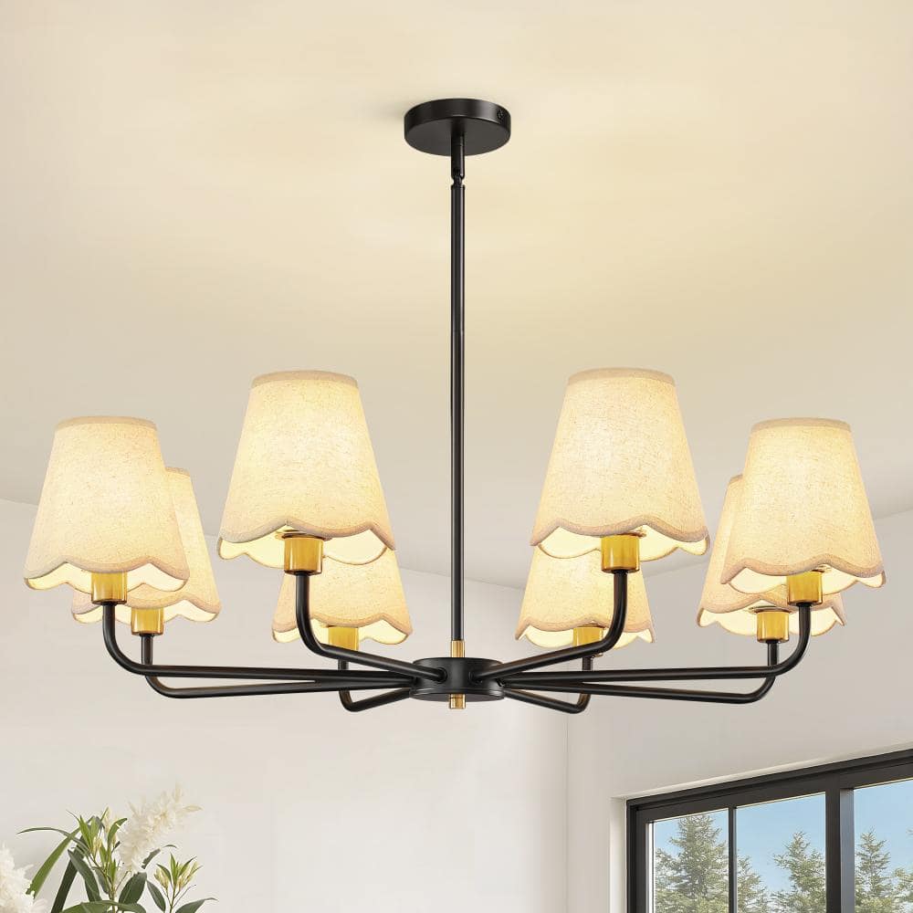 8-Light Farmhouse-Style Black and Gold Chandelier with White Fabric Shades For Bedroom, Dining Room price history on PriceWatchPro