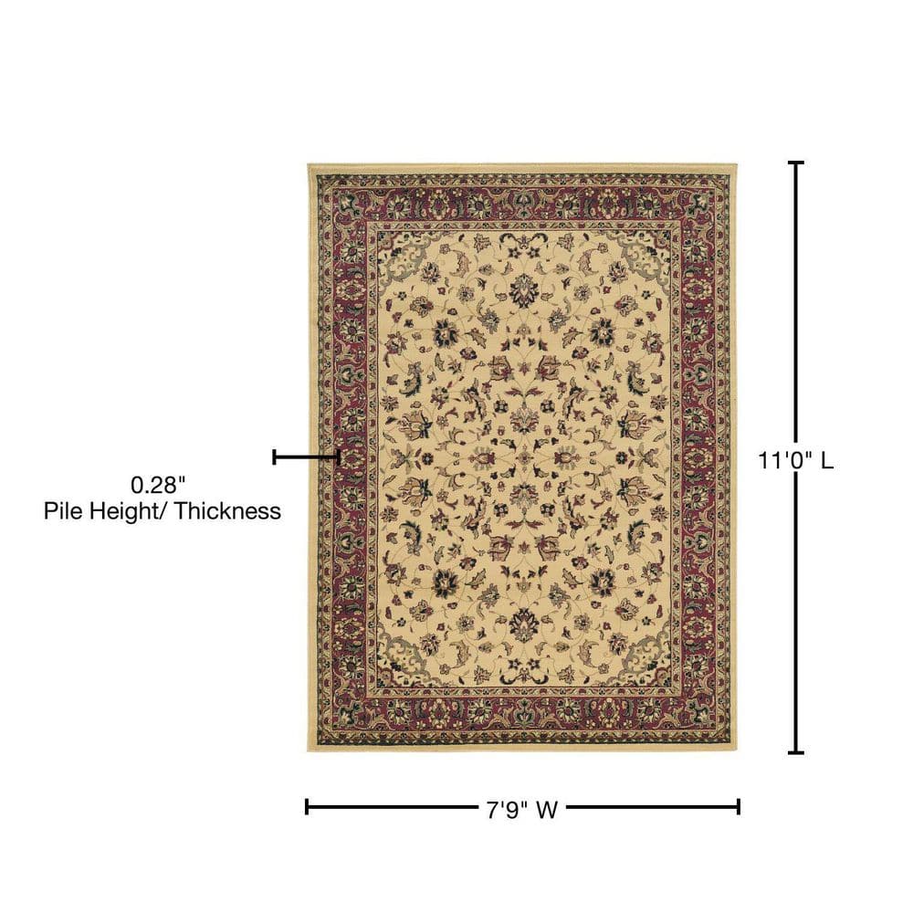 Ivory and Burgundy Synthetic 8' x 10' Traditional Rectangular Area Rug