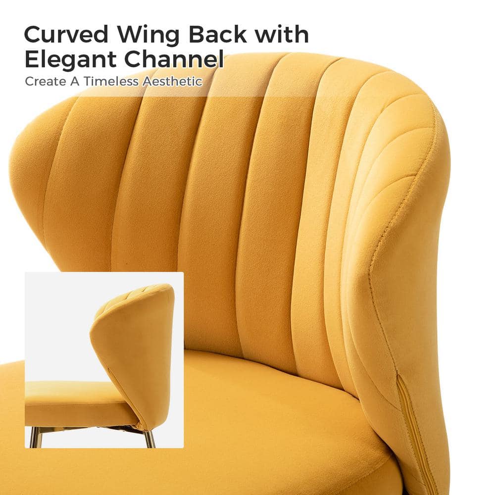 Mustard Velvet Upholstered Side Chair with Brass Metal Legs