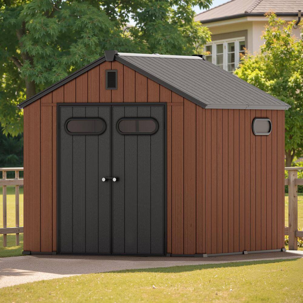 8 ft. x 8 ft. Outdoor Resin Shed w/ Floor in Brown All-Weather Patio Plastic Storage Shed with Lockable Door and Windows price history on PriceWatchPro
