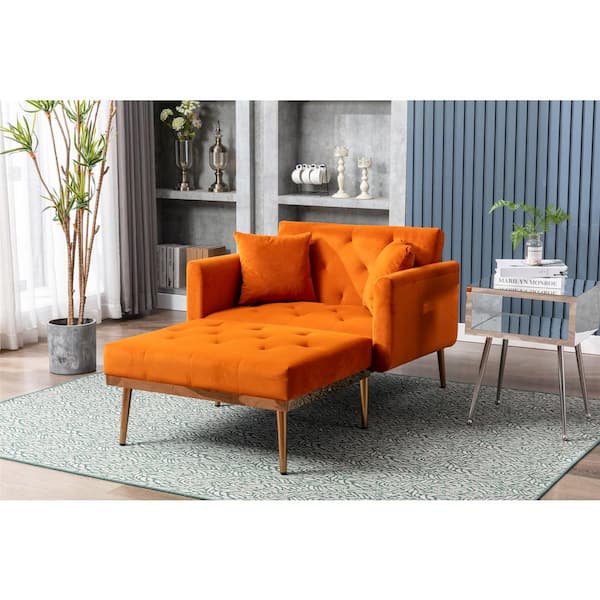 Urtr Orange Velvet Chaise Lounge Chair