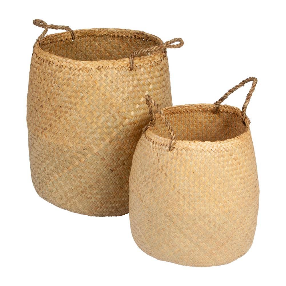 Eco-Friendly Round Seagrass Storage Basket Duo