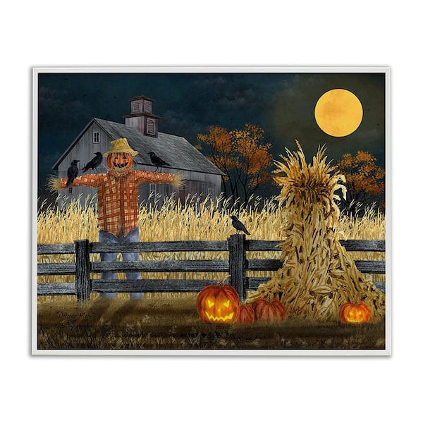 Stupell Industries Scarecrow Farm Landscape by Billy Jacobs 1 Piece Framed Graphic Print Nature Poster Art Print 14 in. x 11 in.