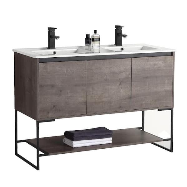 FINE FIXTURES Urbania 48 in. W x 18.5 in. D x 33.5 in. H Bath Vanity in Gray with Ceramic Vanity Top in White with White Basin