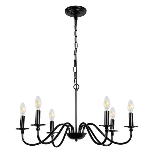 Emeritpro Industrial 6-Light Black Candle Chandelier with E12 Socket and Adjustable Height, Modern Pendant Light No Bulbs Included