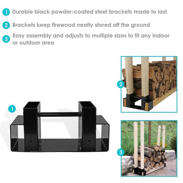 TORACK Outdoor Firewood Rack Bracket Kit Adjustable for Any Length Pack of 2 Powder Coated Steel Fireplace Log Storage 