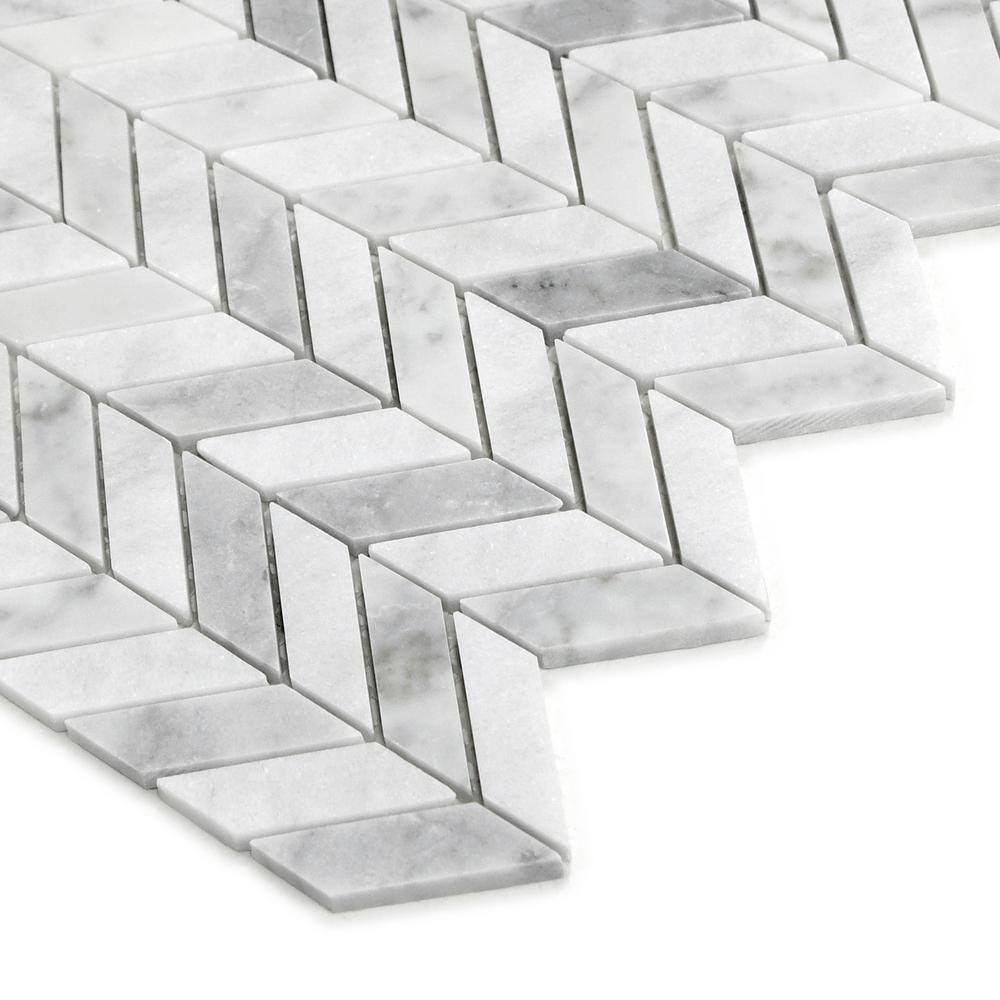 11.22'' x 11.22'' Chevron White Marble Mosaic Tile