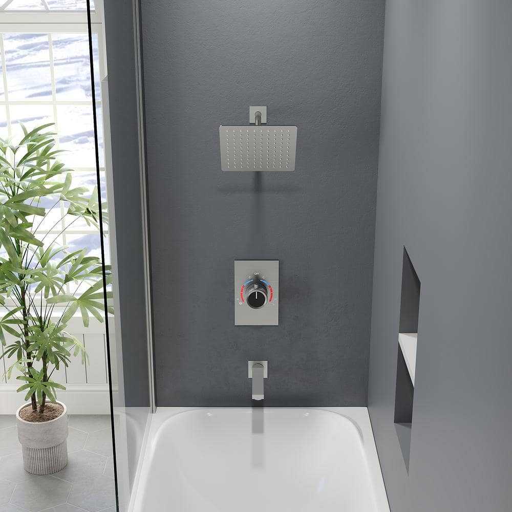 Brushed Nickel Wall Mounted Rain Shower Faucet Set with Handheld