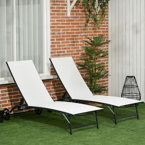 2 Piece Chaise Lounge Chair with Wheels with 5 Adjustable Positions for Patio, Beach, Yard, Pool in Cream White