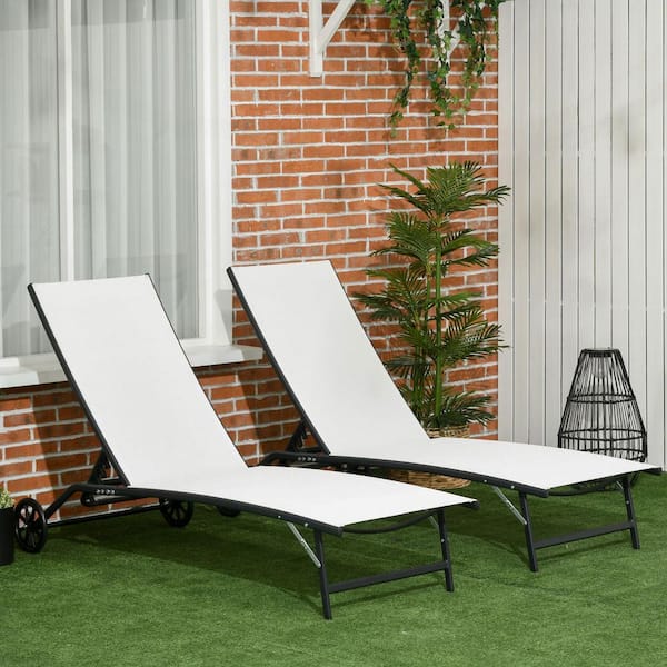 Zeus & Ruta 2 Piece Chaise Lounge Chair with Wheels with 5 Adjustable Positions for Patio, Beach, Yard, Pool in Cream White